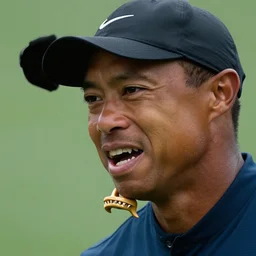 a close up cinematic film still of tiger woods in the jaws