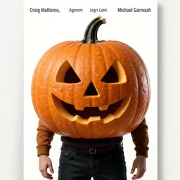 epic masterpiece of cinematographic hyperrealism where a man dressed as a pumpkin appears, the background of the image is white. realistic shaded lighting poster by craig mallismo, artgerm, jeremy lipkin and michael garmash, unreal engine, radiant light, detailed and intricate environment, digital art, art station trends