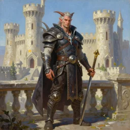 a beautiful portrait painting of a male aasimar standing relaxed in bright castle setting, pathfinder, dungeons and dragons, art by keith parkinson and greg rutkowski and tim hildebrandt