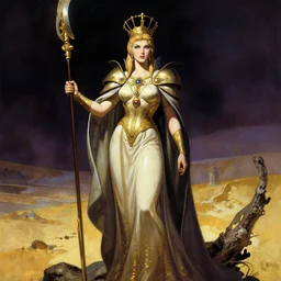 empress of the wasteland, beautiful! coherent! by brian froud, by frank frazetta