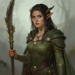 in the style of by krenz cushart, artstation, medium shot of high detail fantasy portrait illustration of a female druid,