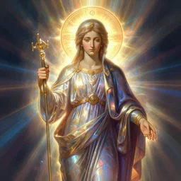 orthodox icon of a beautiful elegant dissolving in to light, refractive light, caustics, backlit, incredible lighting, strong rim light, highly detailed, god rays, digital painting, HDRI, by Dan Mumford, vivid colors, high contrast, 8k resolution, intricate, photorealistic, smooth