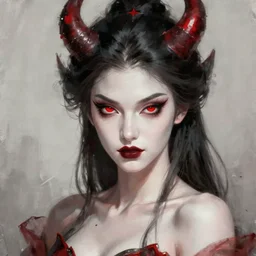attractive demon queen with red eyes painting by gaston bussiere, craig mullins, luis rollo, torso portrait, digital painting, highly detailed, artstation, sharp focus, illustration, concept art, hd