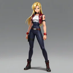 realistic android 18, full body,Greg manchess concept art, trending on artstation