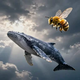 a whale flying in the sky with the wings of a bee