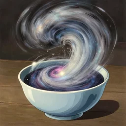 a whirlwind syphoning exctracting another universe from inside a bowl, style studio ghibli and wlop