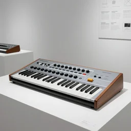 dezeen showroom , minimalissimo, archdaily, ignant, teenage engineering moad, mother of all decks, product design concept, product shot of moog melotron synthesizer made by jony ives , dieter rams, 8k, high detailed photo