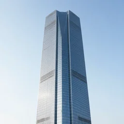 single skyscraper with innovative and interesting architecture and design, showing entire building, gap at top, photorealistic, slick, smooth, modern, futuristic, glassy, reflective streamlined