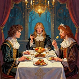 dinner party nightmare. digital art by eugene de blaas, ross tran, and nasreddine dinet, vibrant color scheme, intricately detailed, in the style of romanticism. artstation, greg rutkowski