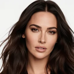 closeup dream photo of a beautiful megan fox with long dark wind blown hair at sunrise, rim lighting, glamour pose, hyper realistic, concept art, intricate, hyper detailed, smooth, ambient volumetric lighting, high contrast, vibrant, hd, octane, gil elvgren, arney freytag, alberto vargas, 1 9 4 5