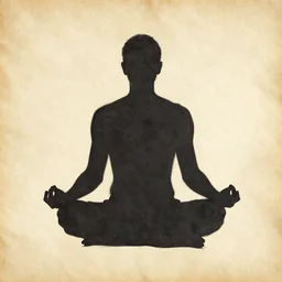 silhouette of a man meditating, the silhouette is empty inside, sketch, parchment paper