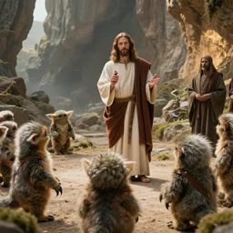 Jesus Christ preaching on Endor with ewoks listening