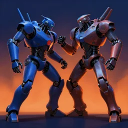 robotic fight david vs goliath, dark fantasy, extremely detailed, sharp focus, smooth, matte painting, concept art, vaporwave style, blue orange chiaroscuro, trending on artstation