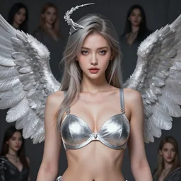 beautiful angel girl portrait, big silver bra, silver wings, highly detailed, d & d, fantasy, highly detailed, digital painting, trending on artstation, concept art, sharp focus, illustration, art by artgerm and greg rutkowski and fuji choko and viktoria gavrilenko and hoang lap