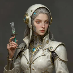 A full portrait of a beautiful post apocalyptic offworld botanist, intricate, elegant, highly detailed, digital painting, artstation, concept art, smooth, sharp focus, illustration, art by Krenz Cushart and Artem Demura and alphonse mucha