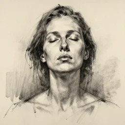 abstract charcoal sketch of a woman with closed eyes by vladimir volegov