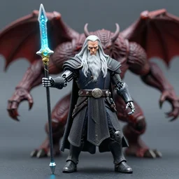 cyber - gandalf with cyborg face and robotic arm holding an electronic spear battling a balrog 3 5 mm photograph