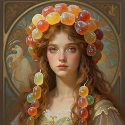 anthropomorphic sugary coated gumdrops as a fantasy character, fantasy, portrait, sharp focus, intricate, elegant, digital painting, artstation, matte, highly detailed, concept art, illustration, ambient lighting, art by ilya kuvshinov, artgerm, Alphonse mucha, and Greg Rutkowski
