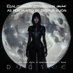 “Egalitarian Civilisation on the Moon as portrayed by Ursula Guin in her book The Dispossessed in the style of cyberpunk meets dune”