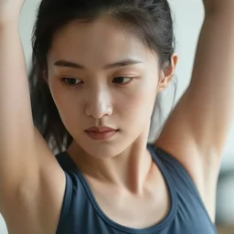 an extreme close-up of a young woman exercising, award winning photo, very detailed, 8k cinematic, beautiful lighting effects