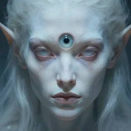 an immense beautiful terrifying pale cyclops. one single eye on the centre of its forehead. clear, detailed face. ethereal horror fantasy art by greg rutkowski.