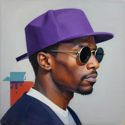 samuel l. jackson wearing a purple baret and round sunglasses, profile picture by sachin teng, asymmetrical, organic painting, matte painting, geometric shapes, hard edges, graffiti, street art : 2 by sachin teng : 4