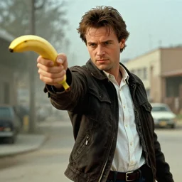 jules winnfield pointing a banana as a weapon, pulp fiction, 8 k