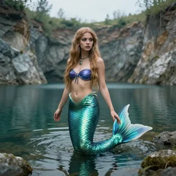 the beautiful realistic mermaid girl who lives in a flooded quarry, sovietpunk