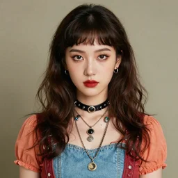 the girl with jewelpunk aesthetic, beautiful, complimentary colors, 4 0 s fashion, moderate saturation