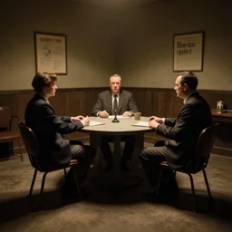 1 9 4 0 s interrogation room, film noir, set piece from the movie shadow of a doubt by alfred hitchcock, cinematic, hard shadows, recreated with unreal engine 5, uhd 8 k