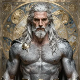 ainted portrait of rugged odin, god of war, norse god, white hair, masculine, mature, handsome, upper body, grey and silver, muscular, hairy torso, fantasy, intricate, muscular, elegant, highly detailed, digital painting, artstation, concept art, smooth, sharp focus, illustration, art by gaston bussiere and alphonse mucha