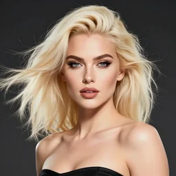 a stunning upper body portrait of a beautiful woman with bleach blonde hair waving in the wind by marvel comics, digital art, trending on artstation