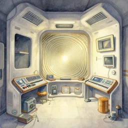 a beautiful illustration of futuristic interior layout of modular synth, audio equipments, optical illusion, big medium small, golden ratio, in watercolor gouache detailed paintings, in style of syd mead, trending on artstation, 8 k, panel, hard surface, vent, zaha hadid, props, cozy, decoration, simon stalenhag, deus ex