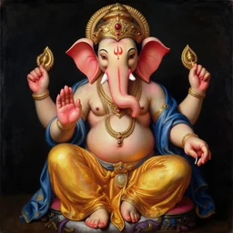 ganesha by leonardo da vinci, oil painting, classical painting, digital art, vivid colors, romanticism