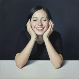a painting of the concept of joy on a table at night, ultrafine detailed painting by rafal olbinski, behance contest winner, pop surrealism, detailed painting, very detailed, minimalist, skeuomorphic, airbrush art