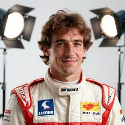 bright studio setting, studio lighting, crisp quality and light reflections, unreal engine 5 quality render, still photo of ayrton senna, highly detailed, photorealistic portrait