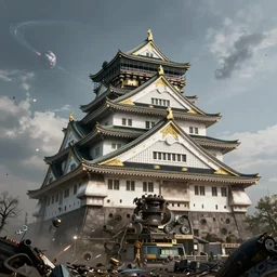 an epic 3 d mattepainting and photobash of a massive dieselpunk tokyo castle of alien civilization with style of futuristic and hyper - realist and post apocalypse including nuclear war and daylight and interstellar with scifi blockbuster cg vfx concept art riot cinematic bio hazard soviet by zdislaw beksinski and fvckrender and visualdon trending on cgsociety unreal engine 5