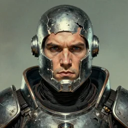 the doomslayer with broken armor as a realistic scifi cyberpunk knight, closeup portrait art by donato giancola and greg rutkowski, vintage retro scifi, realistic face, digital art, trending on artstation, symmetry!!