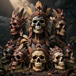 photo of a tribal horror faces in the eternal dream of death body
