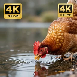 close up photo of a chicken, drinking water from a lake in tasmania, bokeh, 4 0 0 mm lens, 4 k award winning nature photography