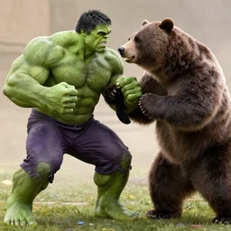 hulk punching a bear in the face, production still, marvel studios, 4 k, hq