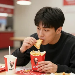 a man eating kfc underground