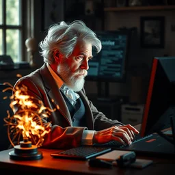 thomas edison using his computer to write mean comments online, dynamic pose, aniplex, detailed product photo, beautiful composition n 4