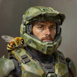 a portrait of prophet of truth from halo as a bee, 8k, oil painting, realistic lighting