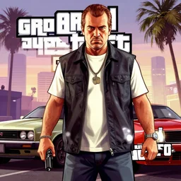 L. Ron Hubbard in Grand Theft Auto 5 cover art, epic, 4k resolution, extremely detailed, very sharp, artstation, digital art, vibrant,