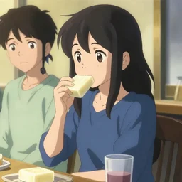 anime girl eating bar of soap in style of makoto shinkai and hidari and wlop