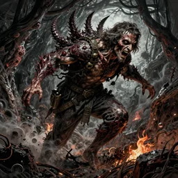 a man escaping hell, horror art by davinci, digital art, highly detailed, intricate, sharp focus, trending on artstation hq, deviantart, pinterest, unreal engine 5, 4 k uhd image