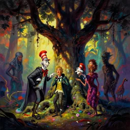 a splornfeld enborkenmeyer forkeling the gnorkgnork under a fumfum tree | lewis carroll and hp lovecraft with doctor seuss and hr giger joan semmel pastel high contrast cinematic light, mystical shadows, sharp focus, divine realm of gods, octane render