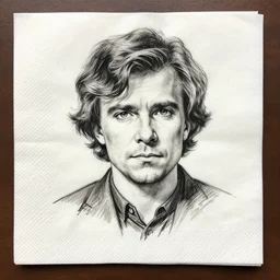 sketch portrait of peter dinklage on a napkin