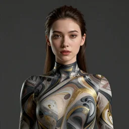 Epic cinematic portrait of a very beautiful female wearing Abstract bodysuit, focus, realistic eyes, symmetric body features proportions, golden ratio, ultra intricate details, award winning, unreal render